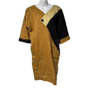 Vintage Colorblock Asymmetrical Cotton Linen Sheath Lagenlook Artsy Dresss 9/10